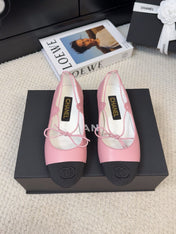 FLAT MARY JANE PUMPS IN BABY PINK LAMBSKIN MIX BLACK FABRIC