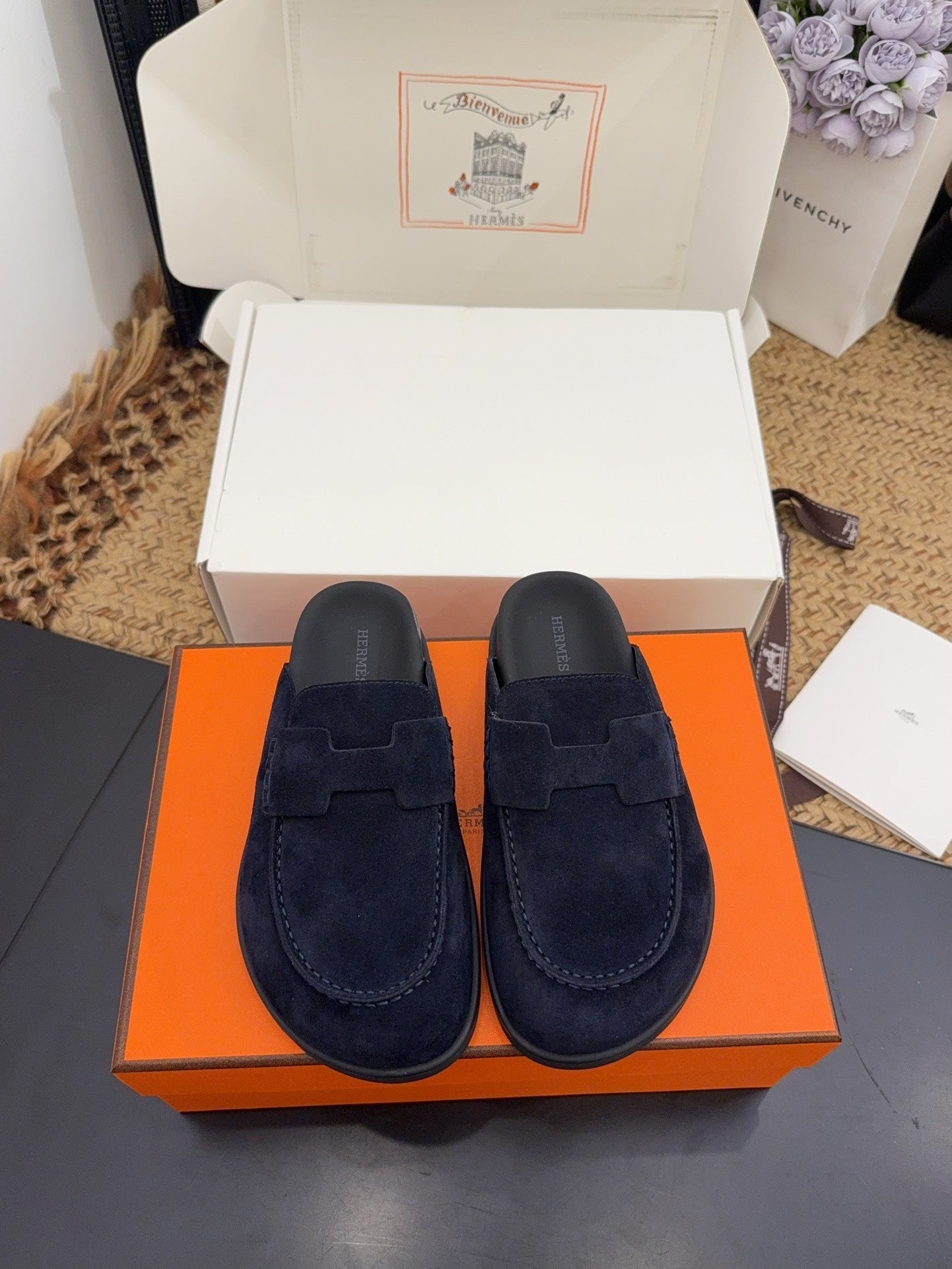 HM 25S MULE IN DARK SLATE BLUE SUEDE