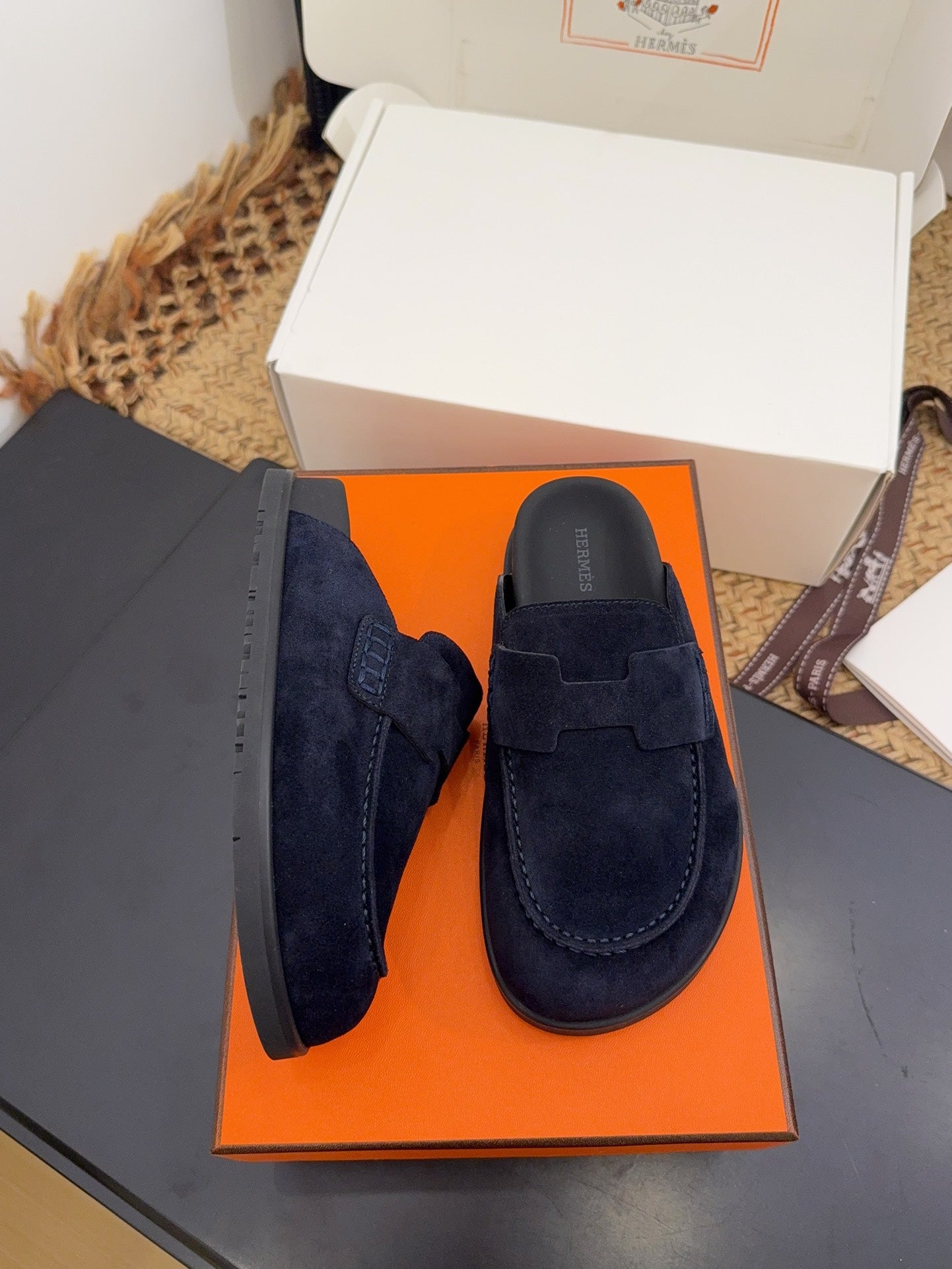 HM 25S MULE IN DARK SLATE BLUE SUEDE