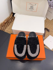 HM 25S MULE IN BLACK SUEDE MIX GREY SHEARLING