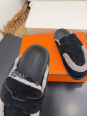 HM 25S MULE IN BLACK SUEDE MIX GREY SHEARLING