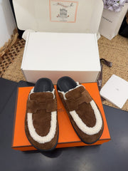 HM 25S MULE IN DARK BROWN SUEDE MIX SHEARLING