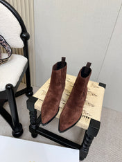 DIOR 26S BLOCK HEEL CHELSEA ANKLE BOOTS IN DARK BROWN SUEDE