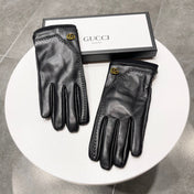 TOUCHSCREEN GLOVES IN BLACK LAMBSKIN MIX WOOL 130577