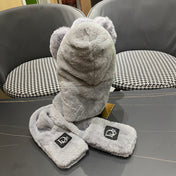 PLUSH WARM HAT IN GRAY RABBIT FUR WITH FOX EARS 439586