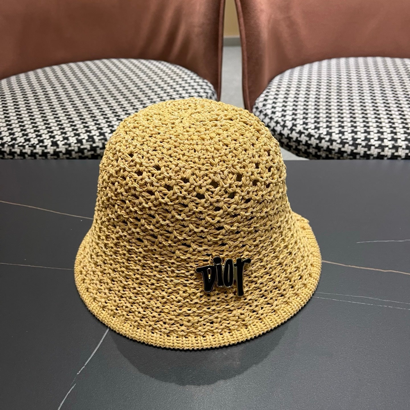 DIOR 26S CROCHET STRAW BUCKET HAT STYLE 217