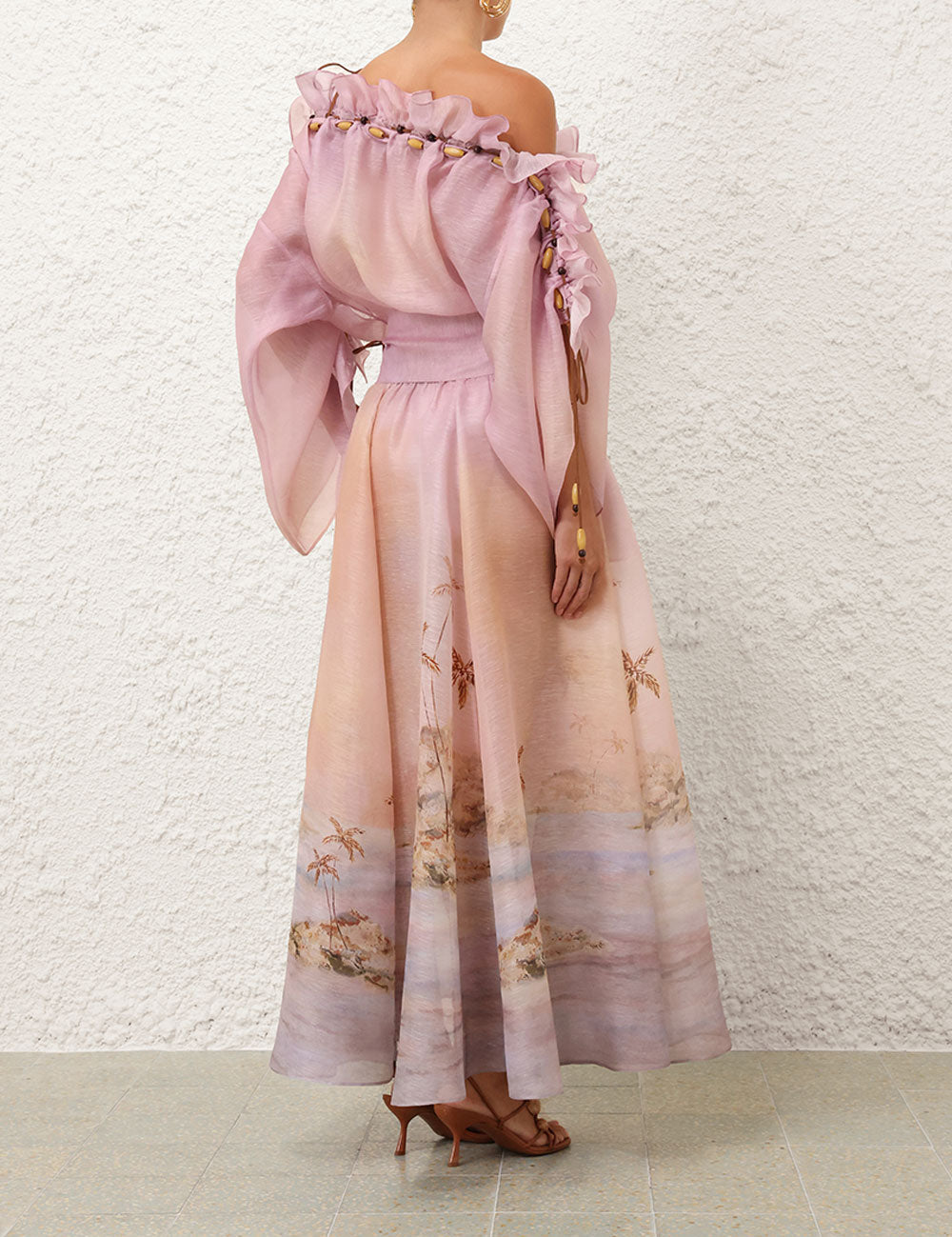 ZIMMER SILK MIDI DRESS IN PASTEL BLUE-GREEN AND LIGHT PURPLE