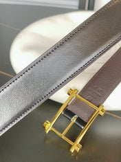 HM REVERSIBLE BLACK AND CHESTNUT BROWN LEATHER STRAP 32 MM GOLD HARDWARE