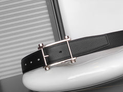 HM REVERSIBLE BLACK LEATHER STRAP 32 MM SILVER HARDWARE