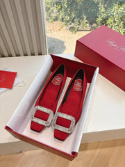 BELLE VIVIER BALLERINAS IN RED SILK