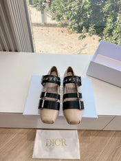 PUNK BALLET FLAT IN CAMEL BEIGE MIX BLACK SUPPLE CALFSKIN