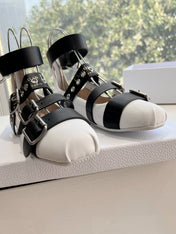 PUNK BALLET FLAT IN WHITE MIX BLACK CALFSKIN
