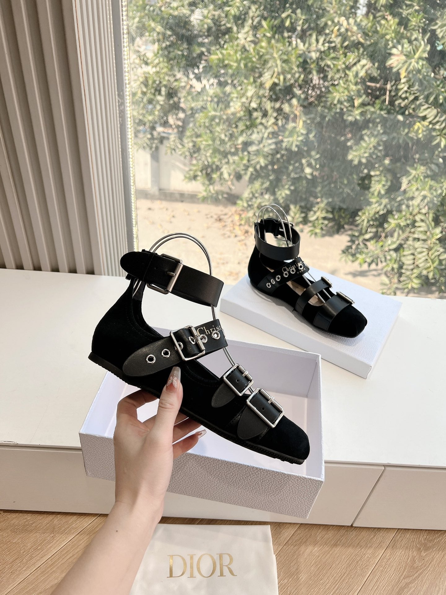 PUNK BALLET FLAT IN BLACK SUEDE AND CALFSKIN