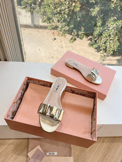 SLIDE SANDALS ATTACHED DIAMOND IN GOLD METALLIC LAMBSKIN