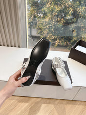 ALAIA 26S FLATS IN WHITE CALFSKIN WITH SILVER STUD STRAP