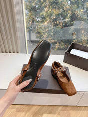 ALAIA 26S FLATS IN BROWN SUEDE WITH SILVER STUD STRAP