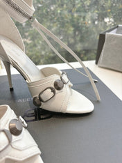 CAGOLE HIGH-HEEL SANDALS IN WHITE LAMBSKIN