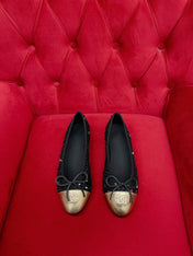 ballet flat black gold tweed metal calfskin