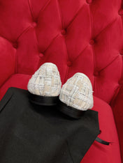 ballet flat white black tweed lambskin