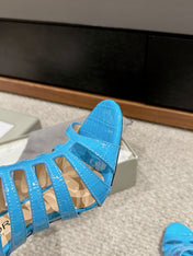 HIGH SANDAL 10 CM IN AZURE BLUE CALFSKIN