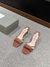 WHITNEY HIGH 6 CM MULE IN RED BROWN CROCODILE LEATHER