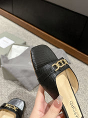 WHITNEY SLIDE IN BLACK CROCODILE LEATHER