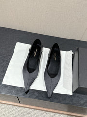 SL NOUR POINTED TOE BALLET BLACK SATIN