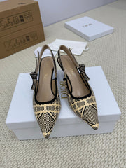 DIOR HIGH SLINGBACK 65 MM 25S IN BLACK AND BEIGE RAFFIA