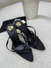 YSL 25S STRAPPY HIGH-HEEL SANDALS 95 MM IN BLACK LAMBSKIN