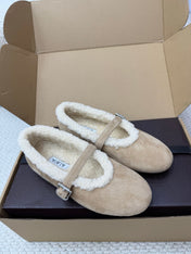 ALAIA 25S SHEARLING BALLET FLATS IN DARK BEIGE SUEDE