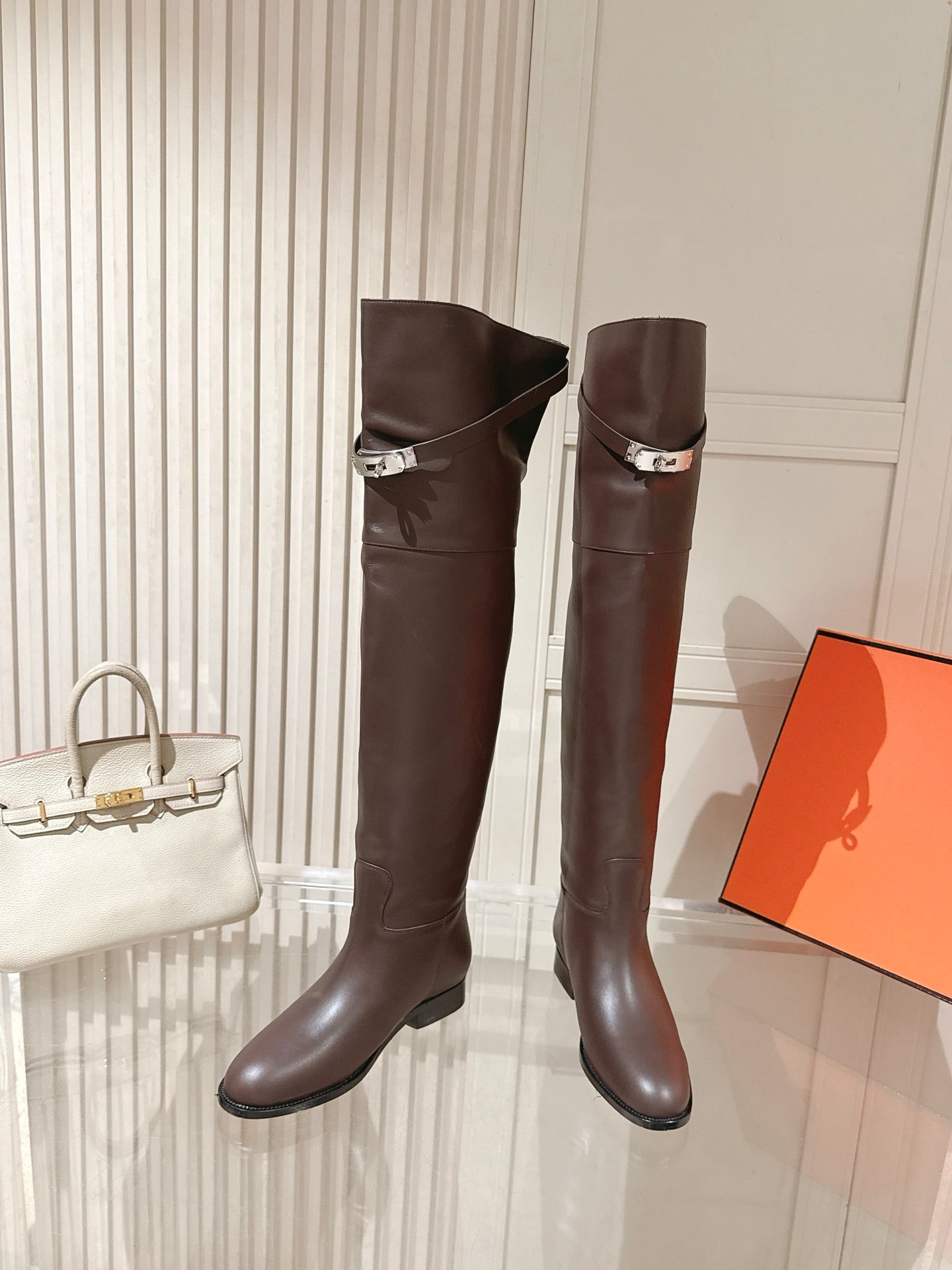 HM 26S OVER THE KNEE BOOTS IN DARK BROWN CALFSKIN