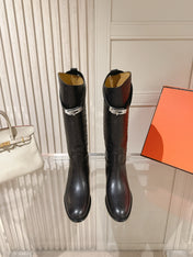 HM 26S TALL FLAT BOOTS IN BLACK OSTRICH LEATHER