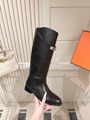 HM 26S TALL FLAT BOOTS IN BLACK CALFSKIN