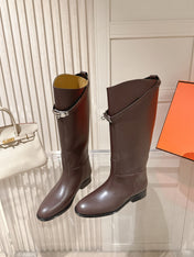 HM 26S TALL FLAT BOOTS IN DARK BROWN CALFSKIN