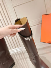 HM 26S TALL FLAT BOOTS IN DARK BROWN CALFSKIN