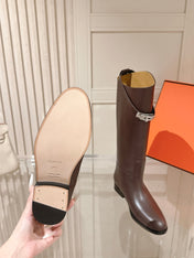 HM 26S TALL FLAT BOOTS IN DARK BROWN CALFSKIN