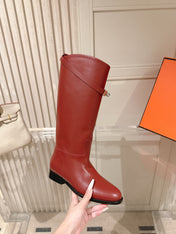 HM 26S TALL FLAT BOOTS IN DARK RED CALFSKIN