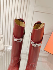 HM 26S TALL FLAT BOOTS IN DARK RED CALFSKIN