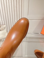 HM 26S TALL FLAT BOOTS IN COGNAC BROWN CALFSKIN