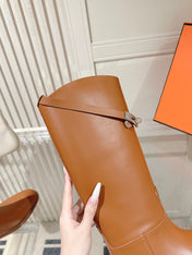 HM 26S TALL FLAT BOOTS IN COGNAC BROWN CALFSKIN