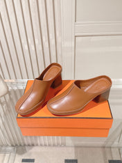 HM 26S HEEL MULES 65 MM IN LIGHT BROWN CALFSKIN