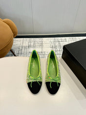 BALLET FLATS IN EMERALD GREEN TWEED AND FABRIC