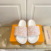 LV 26S PILLOW COMFORT MULES IN WHITE AND DUSTY ROSE CANVAS