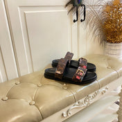 LV 26S TWO-STRAP SANDALS IN DARK BROWN MONOGRAM CANVAS WITH FLORAL PRINT