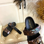 LV 26S TWO-STRAP SANDALS IN DARK BROWN MONOGRAM CANVAS WITH FLORAL PRINT