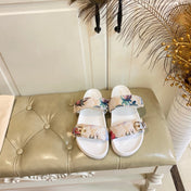 LV 26S TWO-STRAP SANDALS IN MULTICOLOR MONOGRAM CANVAS WITH FLORAL PRINT