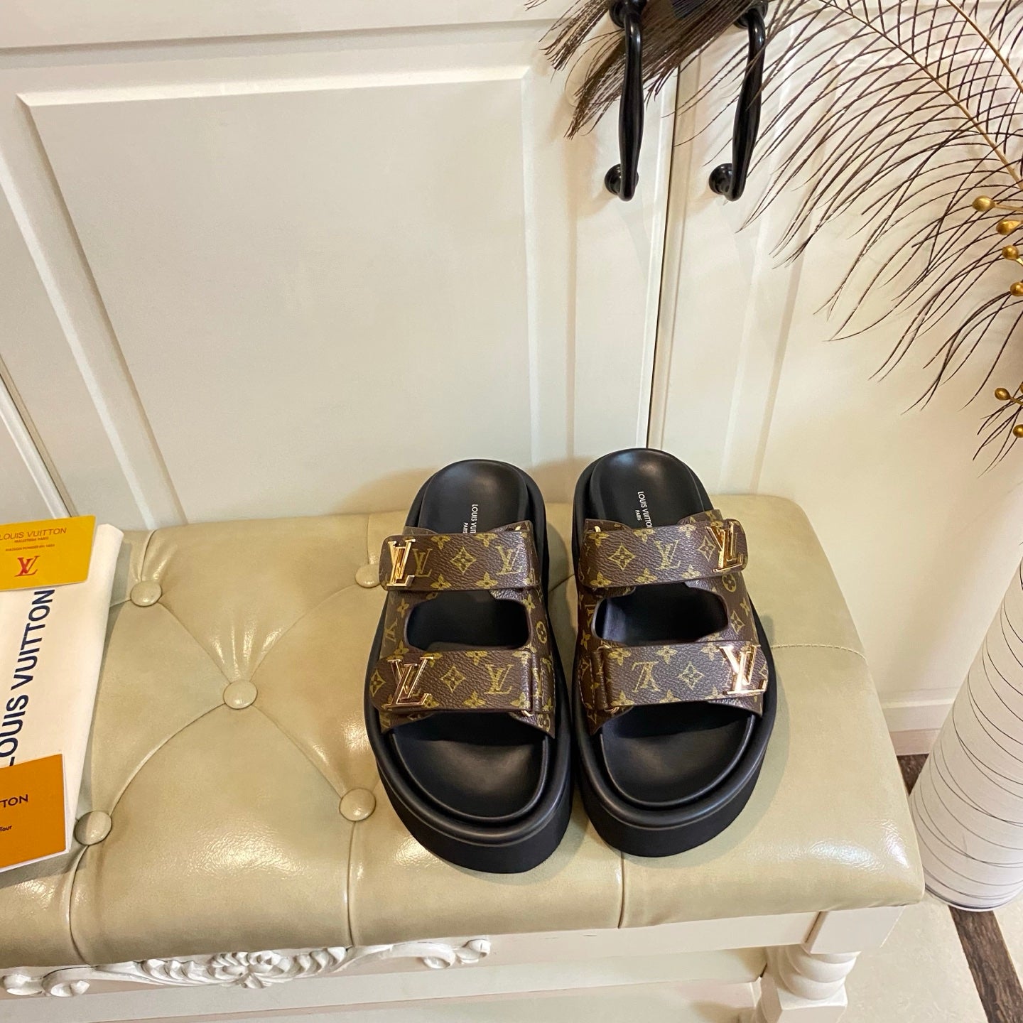 LV 26S WEDGE SLIDES 45 MM IN DARK BROWN MONOGRAM COATED CANVAS