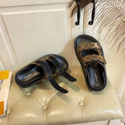 LV 26S WEDGE SLIDES 45 MM IN DARK BROWN MONOGRAM COATED CANVAS