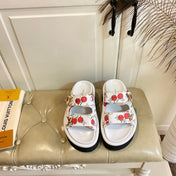 LV 26S WEDGE SLIDES 45 MM IN WHITE MONOGRAM COATED CANVAS WITH CHERRY PRINT