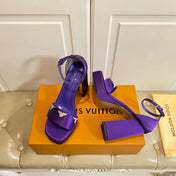 LV 26S HIGH-HEELED SANDALS 110 MM IN DARK PURPLE SATIN AND CALFSKIN